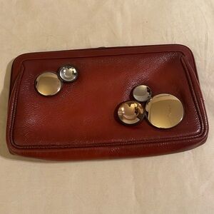 BOTTEGA VENETA Brown Leather Clutch with Silver Accents
